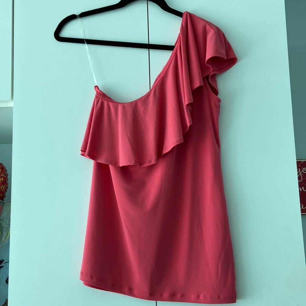 INC One shoulder Salmon color ruffle top- Size M - perfect for summer!